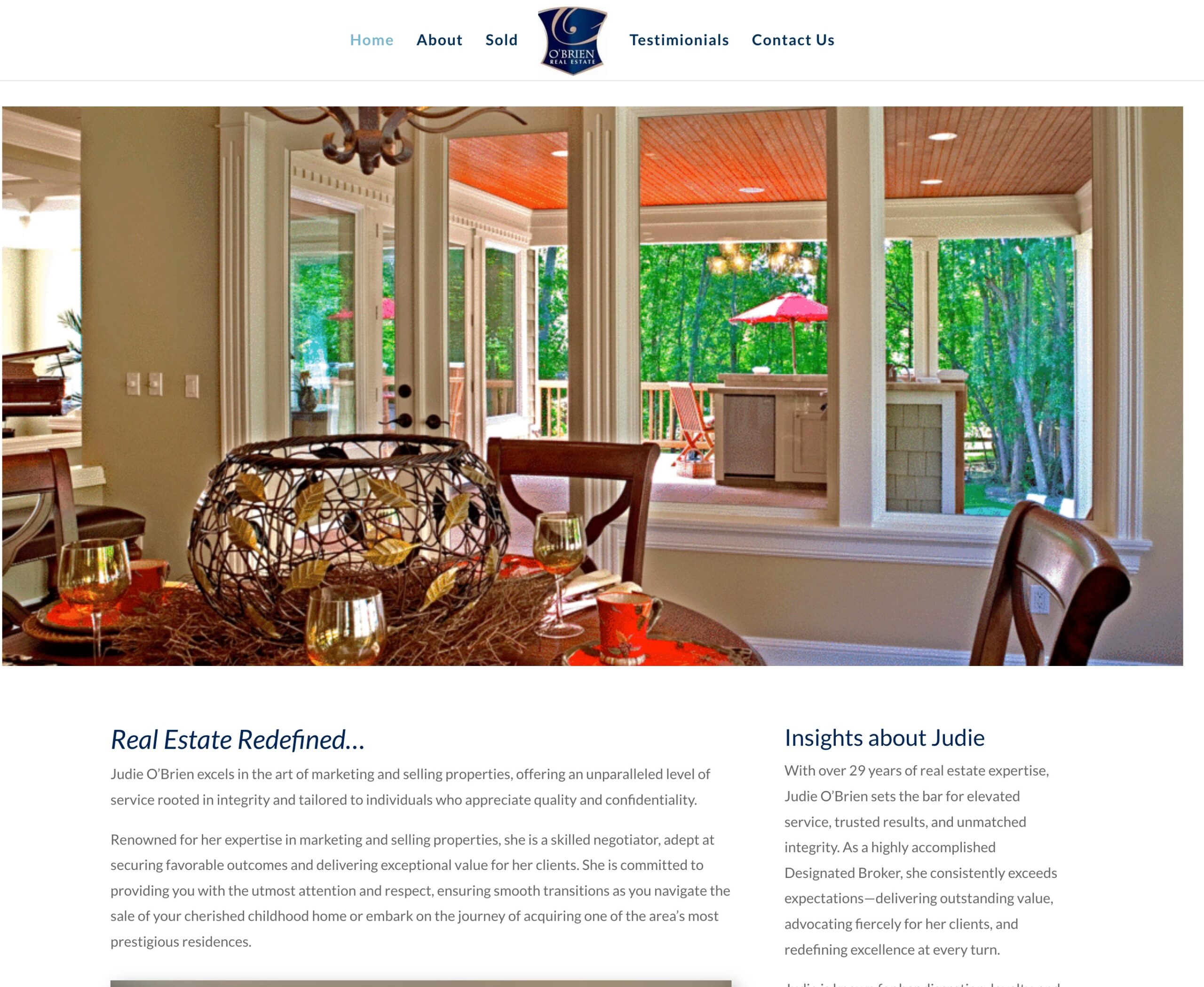 Home page of Judie O'Brien's real estate website.
