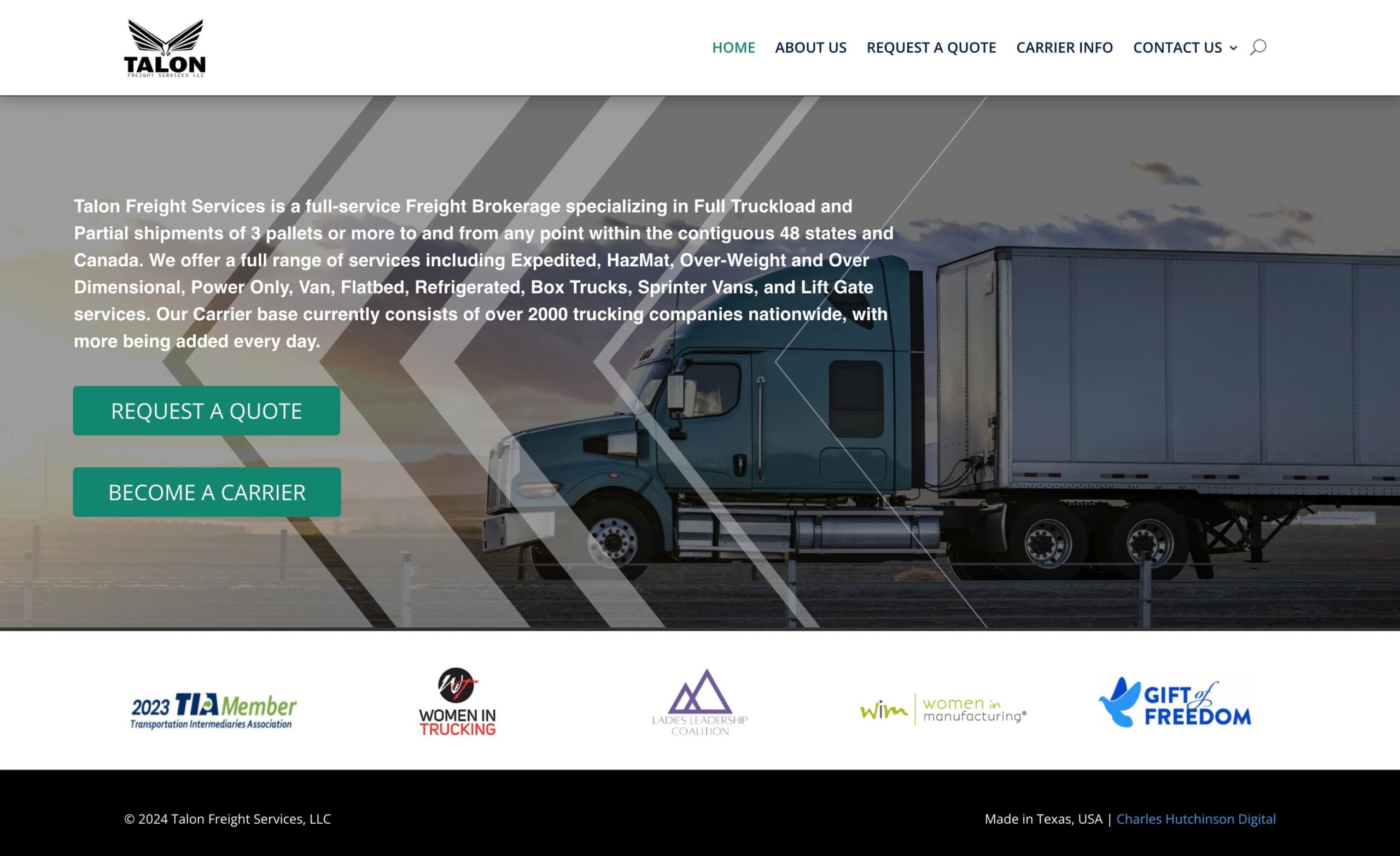 Talon Freight serivces homepage screenshot